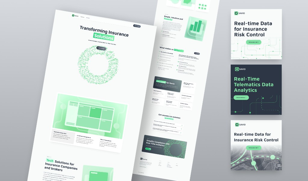 SAVIO website and social mockups showing launch layouts