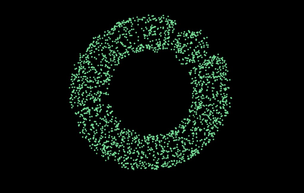 SAVIO particle ring pattern on a black background